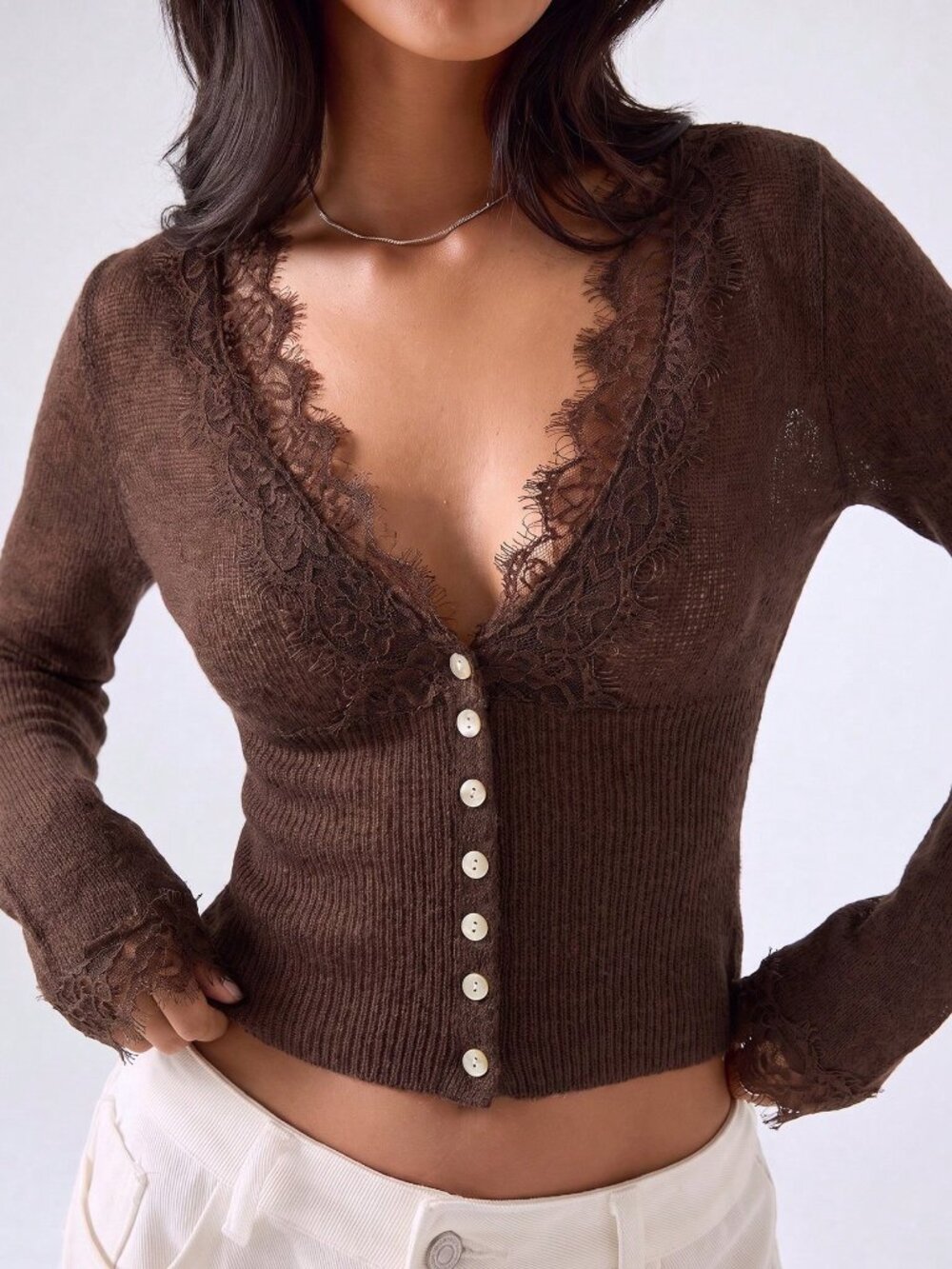 Coffee Brown Casual Women's Lightweight Cardigan